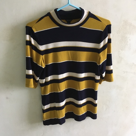 Retro stripe Ann Taylor mock neck tee sz S - Picture 9 of 12